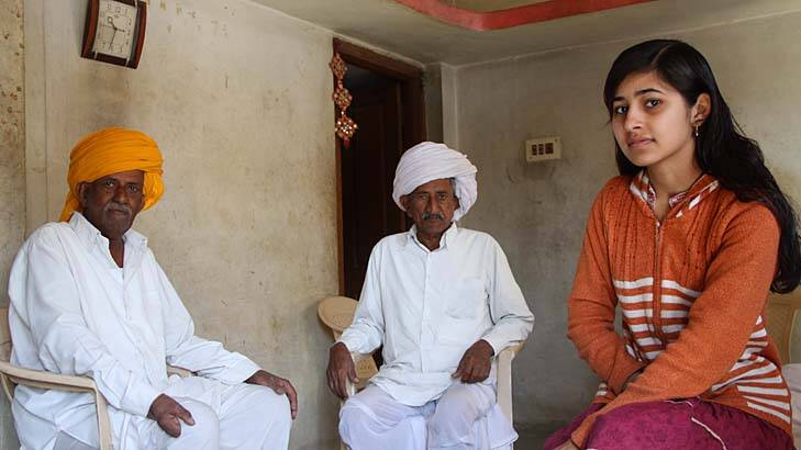 Calm on the surface ...  Preeti Jat and her grandfathers, Hajarilal Jat and Madiram Jat. Preeti says rape  also happens in rural areas. Photo: Ben Doherty
