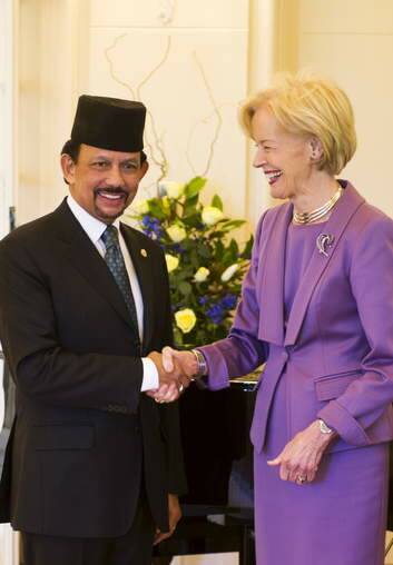 The Sultan of Brunei, Hassanal Bolkiah, with Governor General, Quentin Bryce, at Government House. Photo: Rohan Thomson