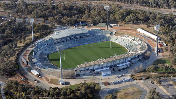 The Canberra Liberals say they will upgrade the existing Canberra Stadium (pictured), rather than building a new rectangular stadium in the city centre. Photo: Graham Tidy