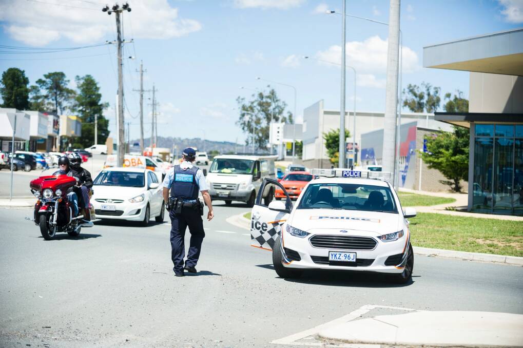Police block off roads as they investigate an incident in Fyshwick. Photo: Dion Georgopoulos
