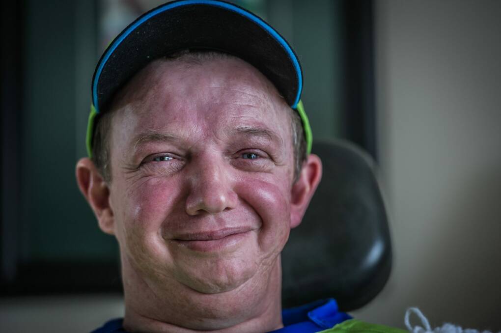 The Canberra Raiders mean everything to Brian Connell, who has intellectual disabilities and is also being quickly gripped by the effects of motor neurone disease. Photo: Karleen Minney