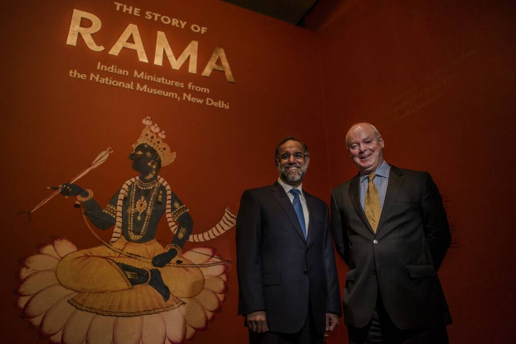 The High commissioner of India in Australia Mr Navdeep Suri  and National Gallery of Australia director Dr Gerard Vaughan. Photo: Jamila Toderas