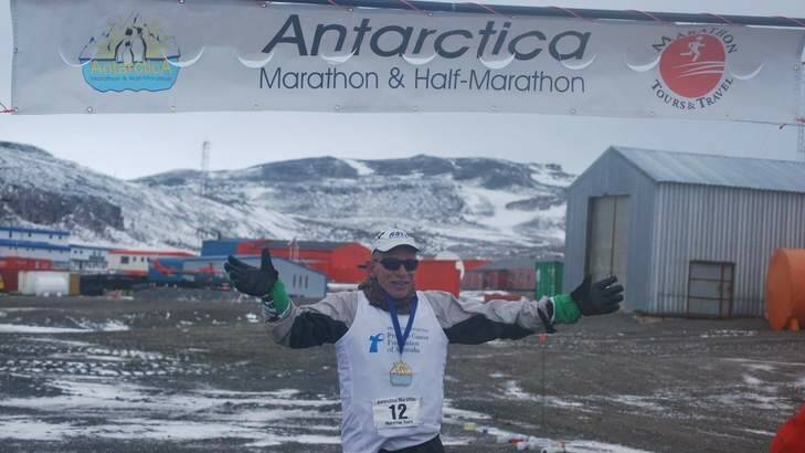 Bill Arthur running in the Last Marathon in Antartica. Photo: Supplied