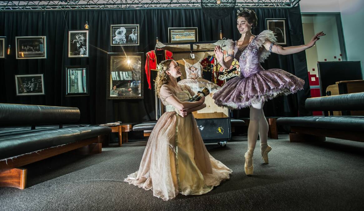 The Canberra theatre will be home to Australian ballet's Storytume ballet, The Nutcracker. Two dancers, Chantelle van der Hoek (in apricot) and Kelsey Stokes (in purple tutu). Photo by Karleen Minney. Photo: karleen minney