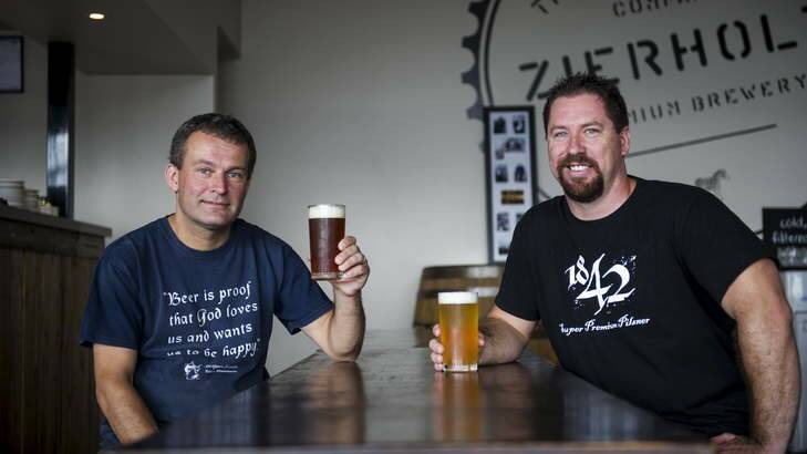 Christoph Zierholz and Mick Strickland at Zierholz Brewery in Fyshwick. Photo: Rohan Thomson