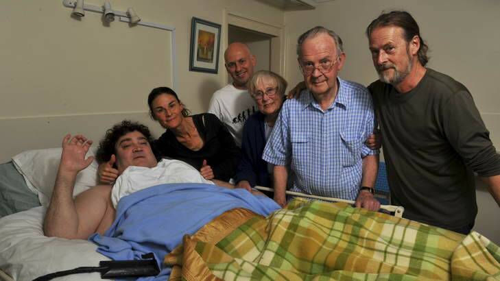 SUPPORT: Jonathan Crowley with, from left, sister Catherine McHugh, her husband Michael, parents Paloma and Keith, and brother David. Photo: Graham Tidy