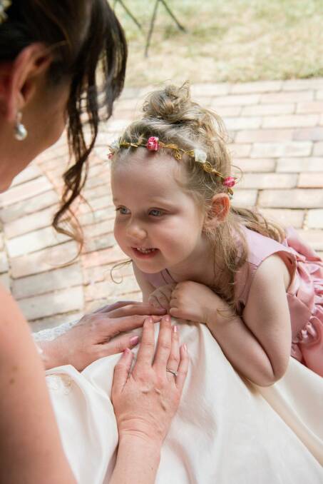 Annabelle Potts made a beautiful flowergirl at her parents' wedding. Photo: Mark Jennaway, Timeless Creations
