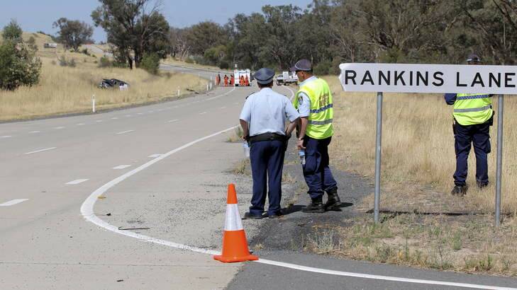 Police and emergency services personnel at the scene of the crash. Photo: David Thorpe, Border Mail