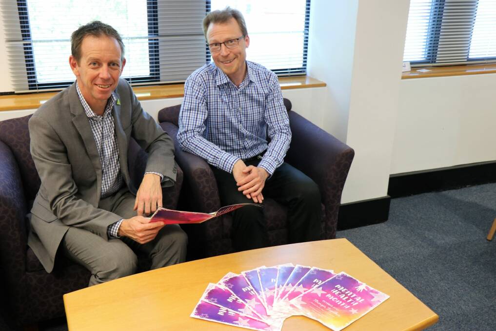 ACT minister for mental health Shane Rattenbury with Mental Health Community Coalition executive officer Simon Viereck. Mental health week has been extended into a month-long series of free events in 2017. Photo: supplied