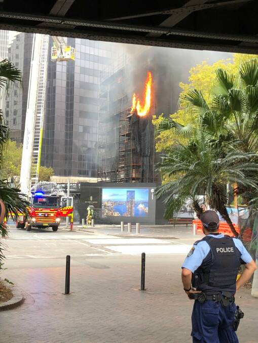 Meshing at the construction site in Circular Quay was on fire. Photo: Clare Masters