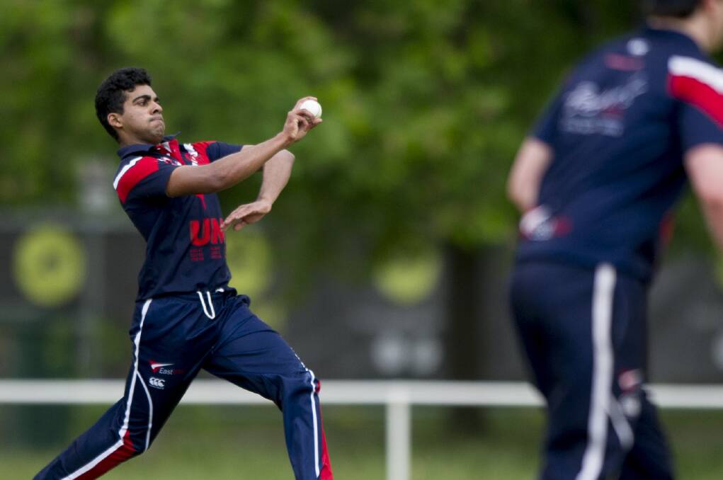 Eastlake opening bowler Nikhil Mathai in action. Photo: Jay Cronan