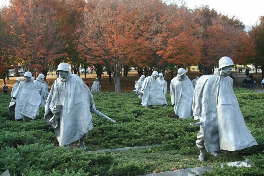Statues of US soldiers, part of the Korean War memorial on Washington's Mall.