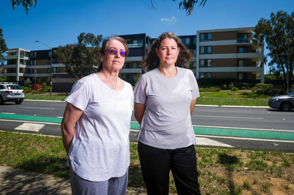 Carol Raut resident of Bellerive and Woden Valley Community Council president Fiona Carrick are concerned about overshadowing.   Photo: Dion Georgopoulos