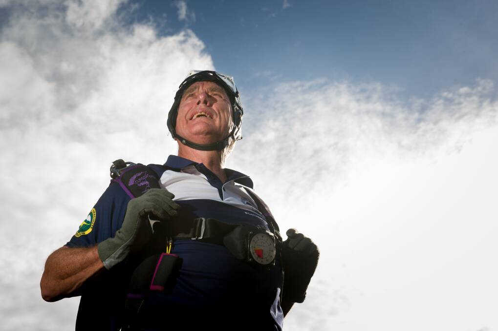 Graeme Windsor is 70 years old and has done 7000 skydiving jumps. He's competing in the Skydiving Championships at Moruya. Photo: Elesa Kurtz