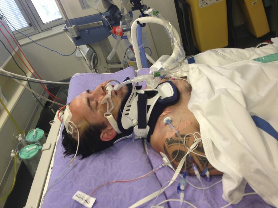 Matt Pridham in Canberra Hospital after the attack. Photo: Supplied