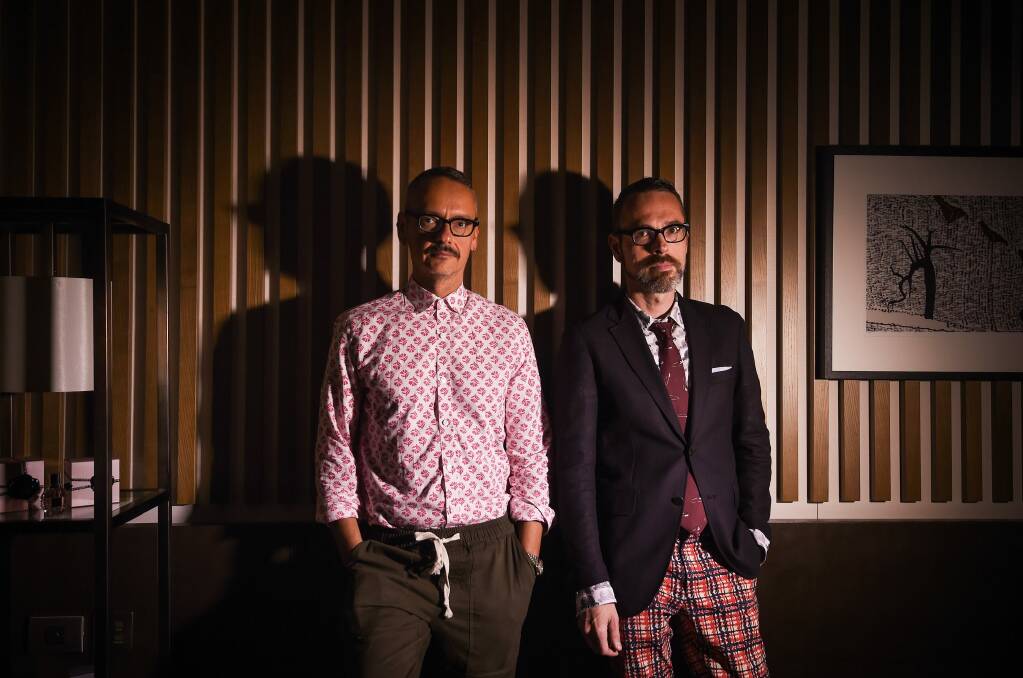 Dutch designers, from left, Viktor Horsting and Rolf Snoeren are in Sydney to celebrate the success of their fragrance, Flower Bomb. Photo: Kate Geraghty