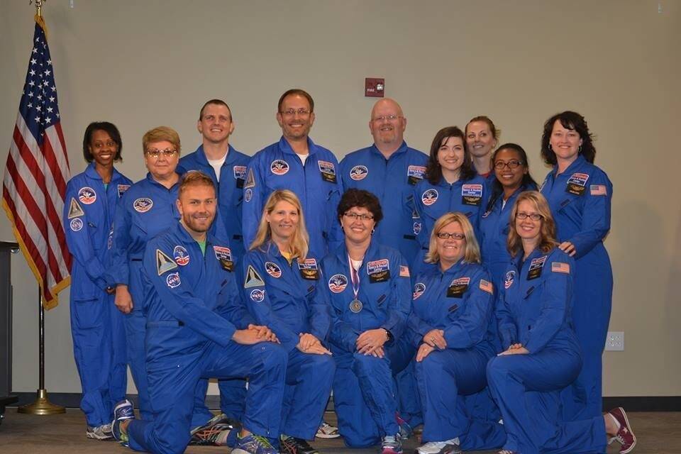 School principal Kate Smith with her class at the Alabama Space Camp.