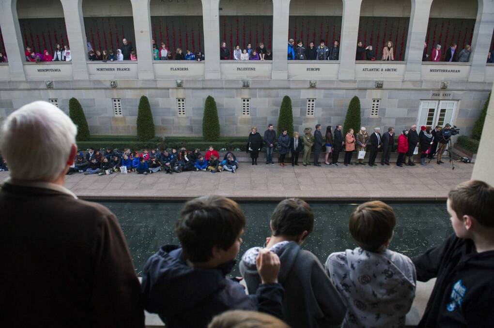 Students from all over the nation at the Australian War Memorial on Thursday to mark the 100th anniversary of the Battle of Lone Pine at Gallipoli . Photo: Jay Cronan