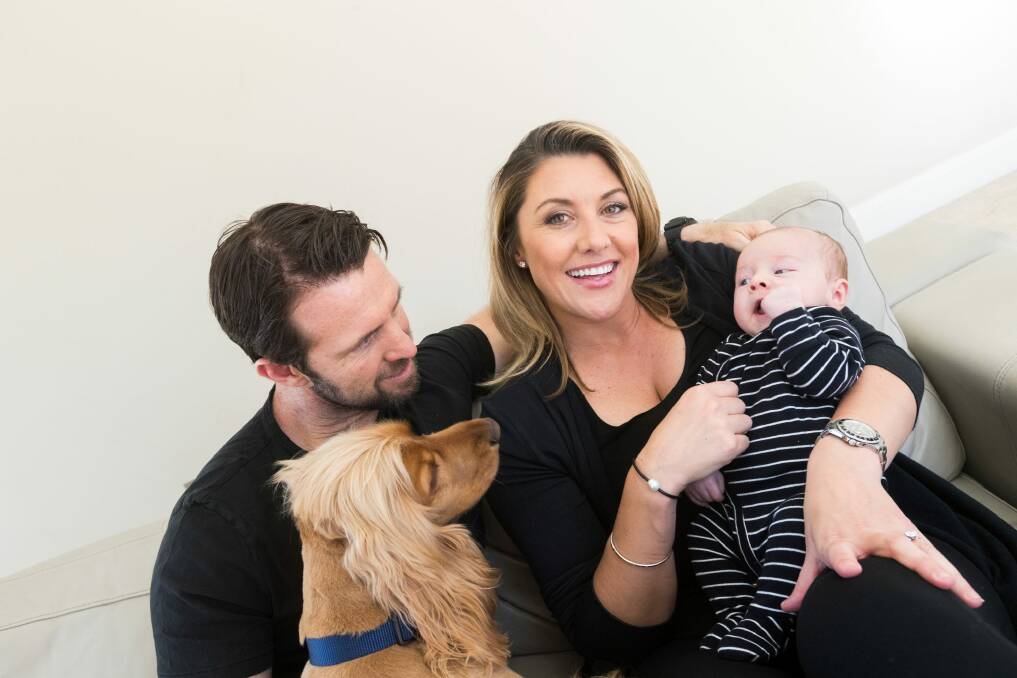 Weekend Sunrise presenter Talitha Cummins, seen here with husband Ben Lucas, baby Oliver and Wilbur the spaniel, will be the focus of Monday's episode of Australian Story.