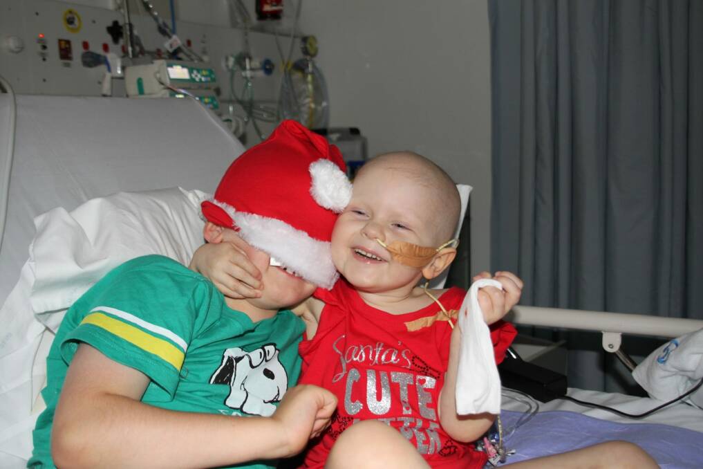 Annabelle Wright, 3, and brother Oliver, 6, during treatment for a rare form of leukemia at Sydney Children's Hospital in 2012. Photo: Supplied