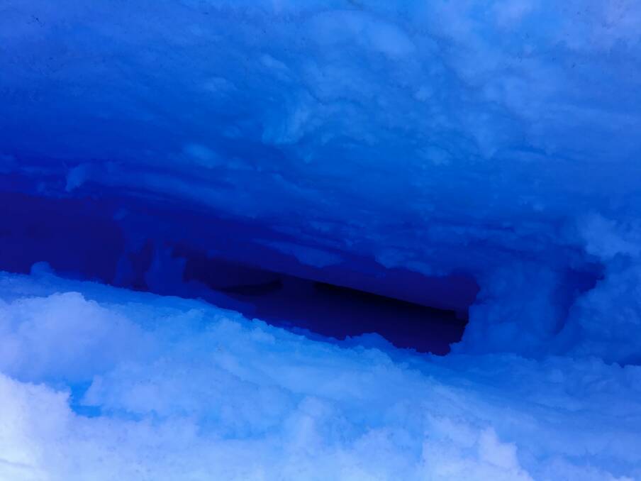 A photograph of the crevasse David Wood fell into. His colleague Paul Sutton guessed it was about half a metre wide at the top. Photo: Supplied