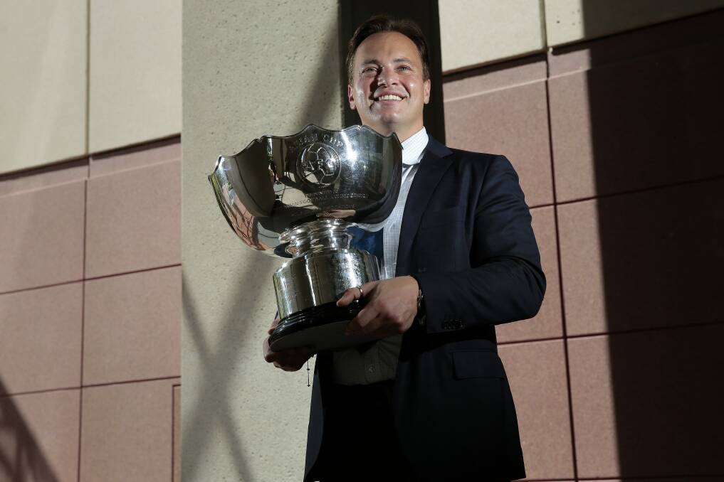 Former Socceroos goalkeeper Mark Bosnich, in Canberra on Tuesday as part of the Asian Cup trophy tour, says the Western Sydney Wanderers should play in Morocco despite a pay dispute. Photo: Jeffrey Chan