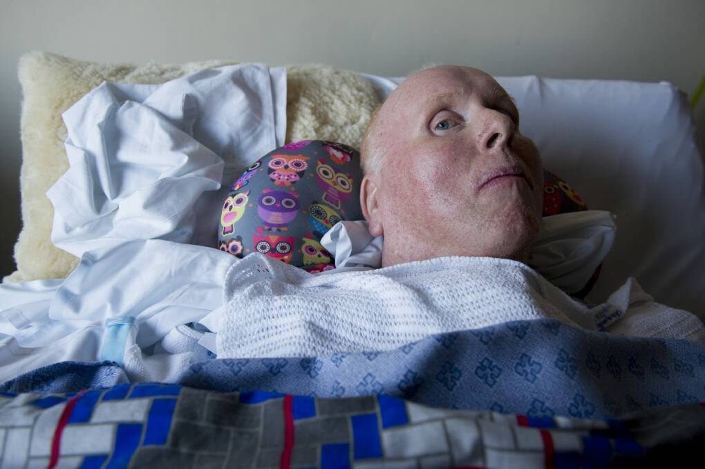 John Peers of Monash in bed at the Canberra Hospital. Photo: Jay Cronan