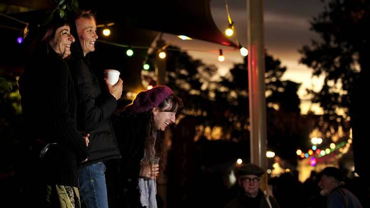 Yasmin Elferkh, Jodie Sturgess and Brianna Olzen share a laugh at the festival in 2012. Photo: Stuart Walmsley