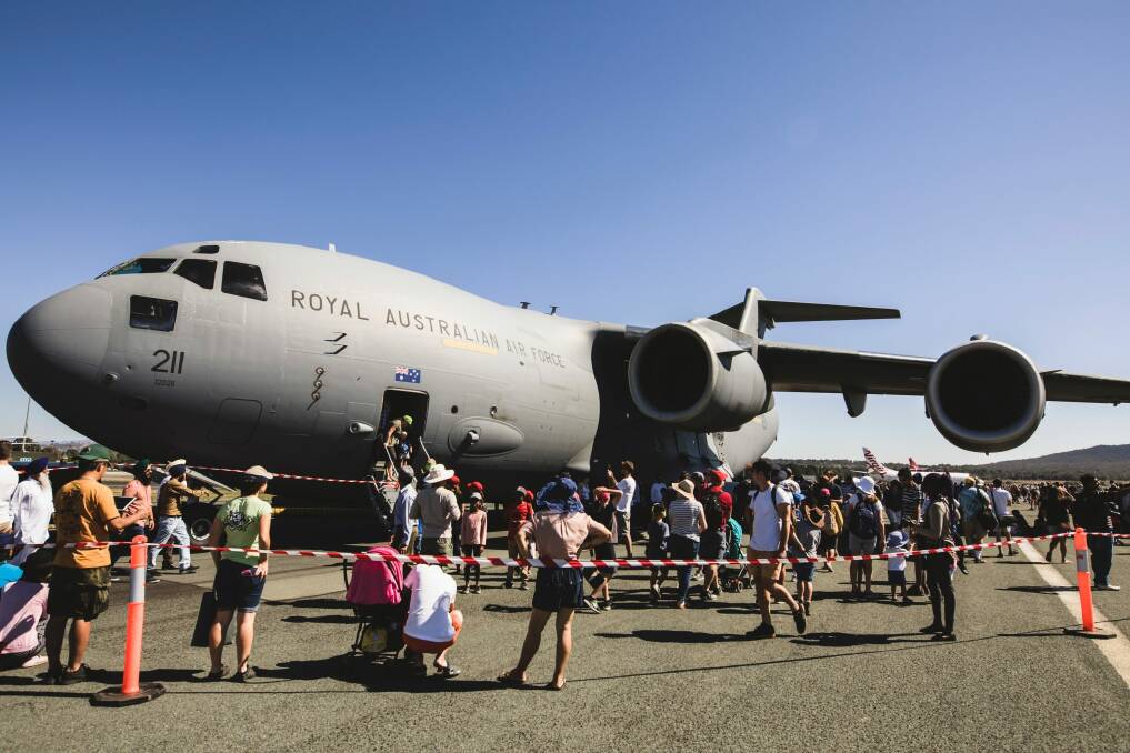 Canberra Airport's biggest-ever open day featured the Royal Australian Airforce's C-17A Globemaster.  Photo: Jamila Toderas