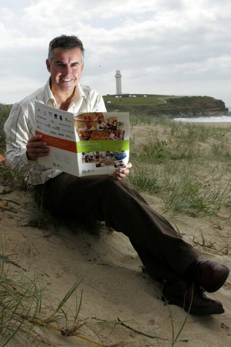 Jeremy Lasek on City Beach to promote Wollongong folks to migrate to Canberra for the 2006 Live in Canberra campaign. Photo: Greg Totman