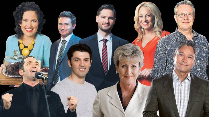 Stars sidelined for the Walkleys in Canberra, clockwise from top left, Annabel Crabb, Dave Hughes, Charlie Pickering, Carrie Bickmore, Jonathan Biggins,  Anton Enus, Heather Ewart, Chas Licciardello and Darren Percival.