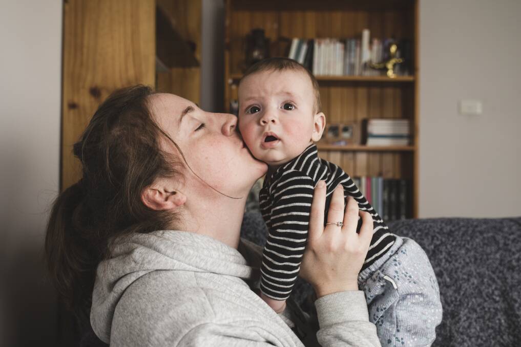 Jess Crowe and five-month-old baby Lachlan. Photo: Jamila Toderas