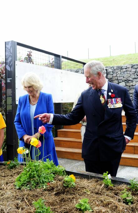 Prince Charles and Camilla, Duchess of Cornwall in the Discovery Garden at the National Arboretum in Canberra as part of their Royal visit.  Photo: Melissa Adams