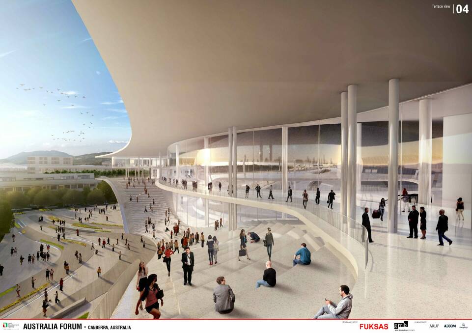 A 2015 artist's impression of the proposed convention centre, the Australia Forum, designed by Italian architect Massimiliano Fuksas. Photo: Supplied