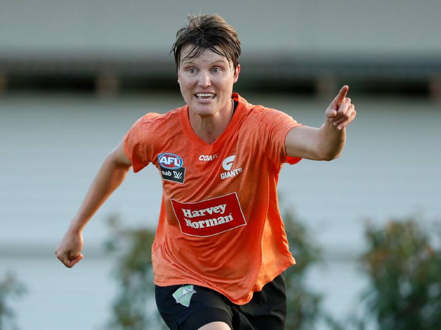 Jess Bibby is hard at work during the pre-season for the GWS Giants. Photo: Adam Trafford