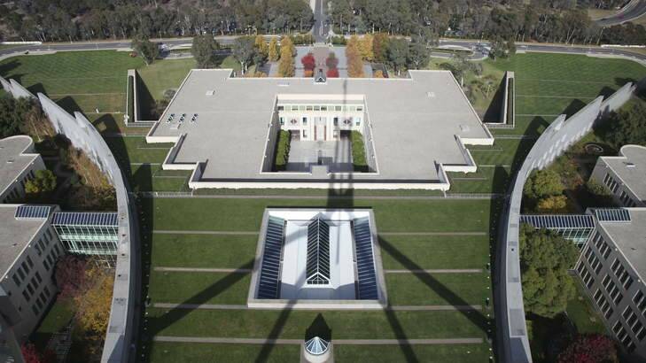 Parliament House, the view from the top of the flagpole. Photo: Department of Parliamentary Serv