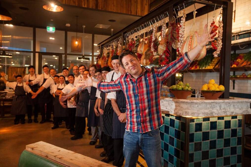 Chef Jamie Oliver visits his Canberra restaurant Jamie's Italian in 2017. Photo: Katherine Griffiths