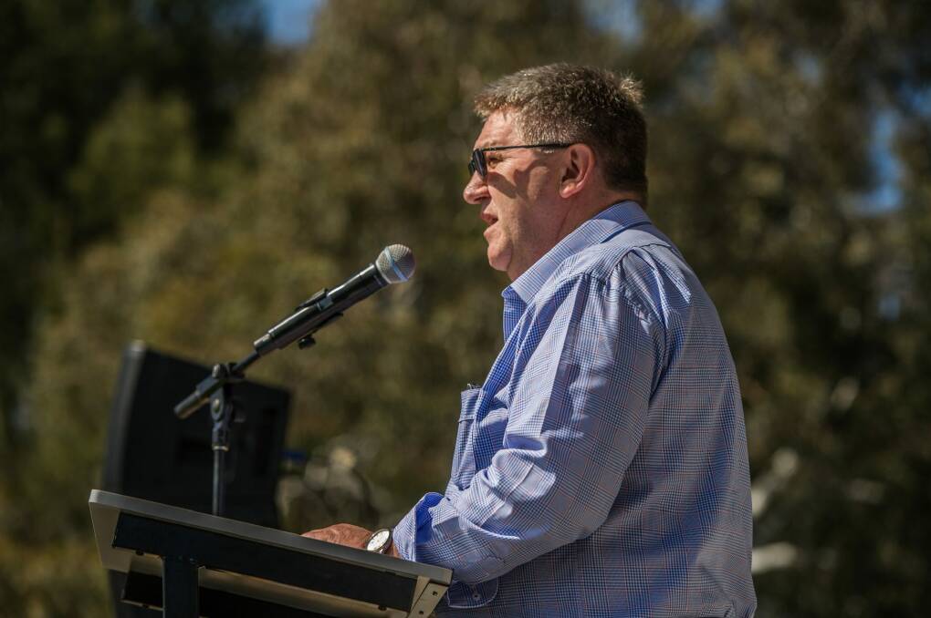 Former Clubs ACT president Max Mercer, of the Raiders, speaking at a rally during the election campaign. Photo: Karleen Minney