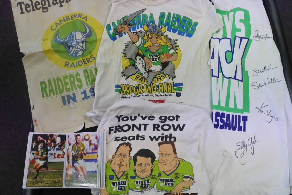 Canberra Raiders memorabilia from the 1980s and 1990s. Photo: John-Paul Moloney