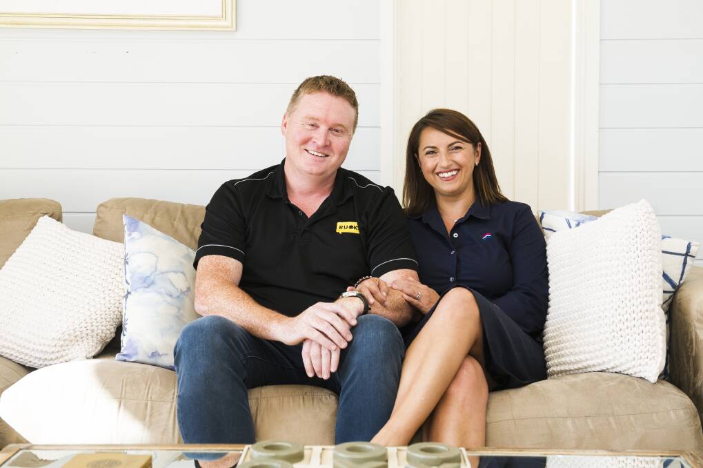 Outgoing chief executive of R U OK? Brendan Maher at home in Gordon with his partner Tanya Senior. Photo:  Dion Georgopoulos