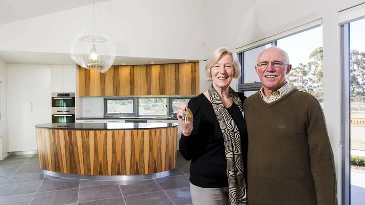 Anna and Phillip Burroughs, new owners of Canberra's first rotating house, in Crace. Photo: Rohan Thomson