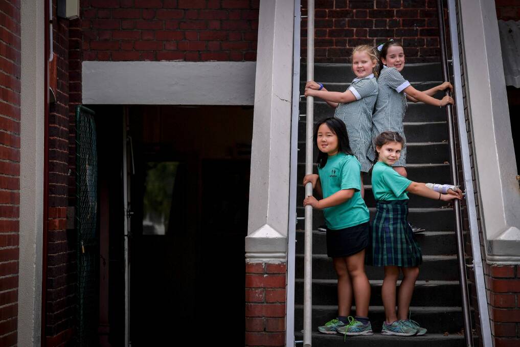 Year 3 and 4 students, Sally, Elena (front left to right) Polly, Alyssa (rear left to right) at Yarra Primary School. Photo: Eddie Jim