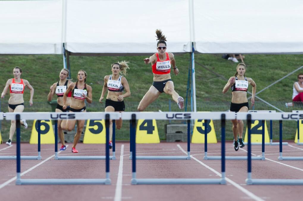 Giant leap: Lauren Wells is still weighing up hurdles-long jump double. Photo: Rohan Thomson