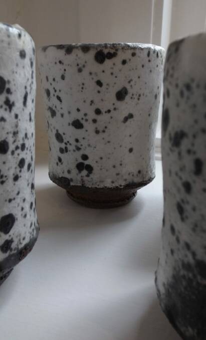 Adam Knoche,  Beaker white and black, "AIR" exhibition Strathnairn Arts February to March 2015 Photo: supplied