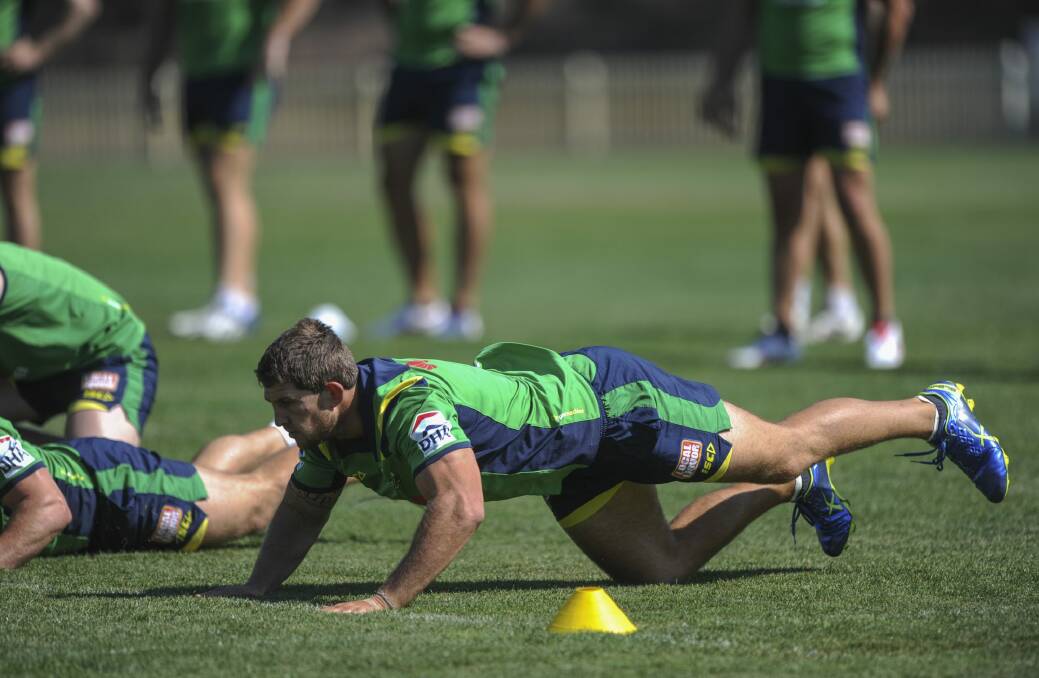 Focus on Warriors: Raiders second-rower Jarrad Kennedy has moved on from the Sharks game. Photo: Graham Tidy