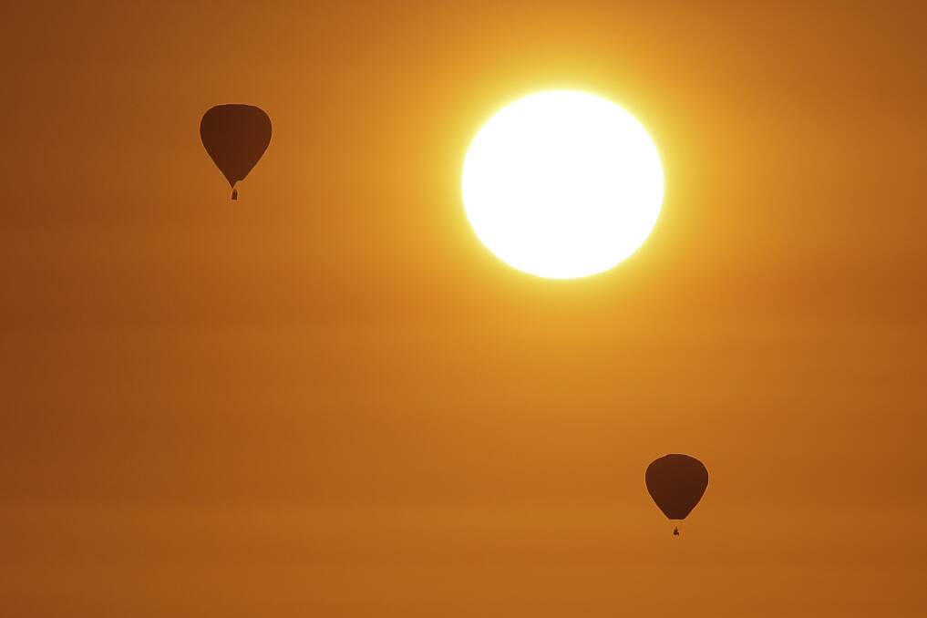 Hot air balloons during sunrise over Canberra during day two of the Balloon Spectacular festival, in March last year. Photo: Alex Ellinghausen