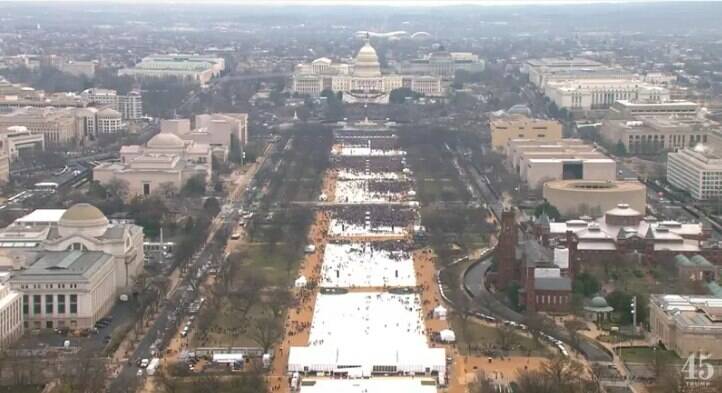 An aerial view of sparse crowds on the national mall at Donald Trump's inauguration. Photo: YouTube