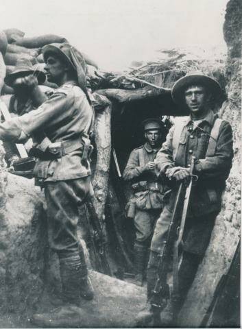 Australian soldiers in the trenches at Gallipoli.