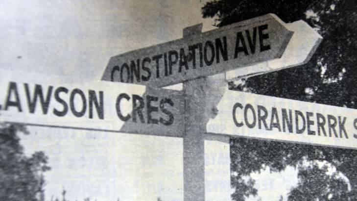 A prank street sign in Canberra, 1962.