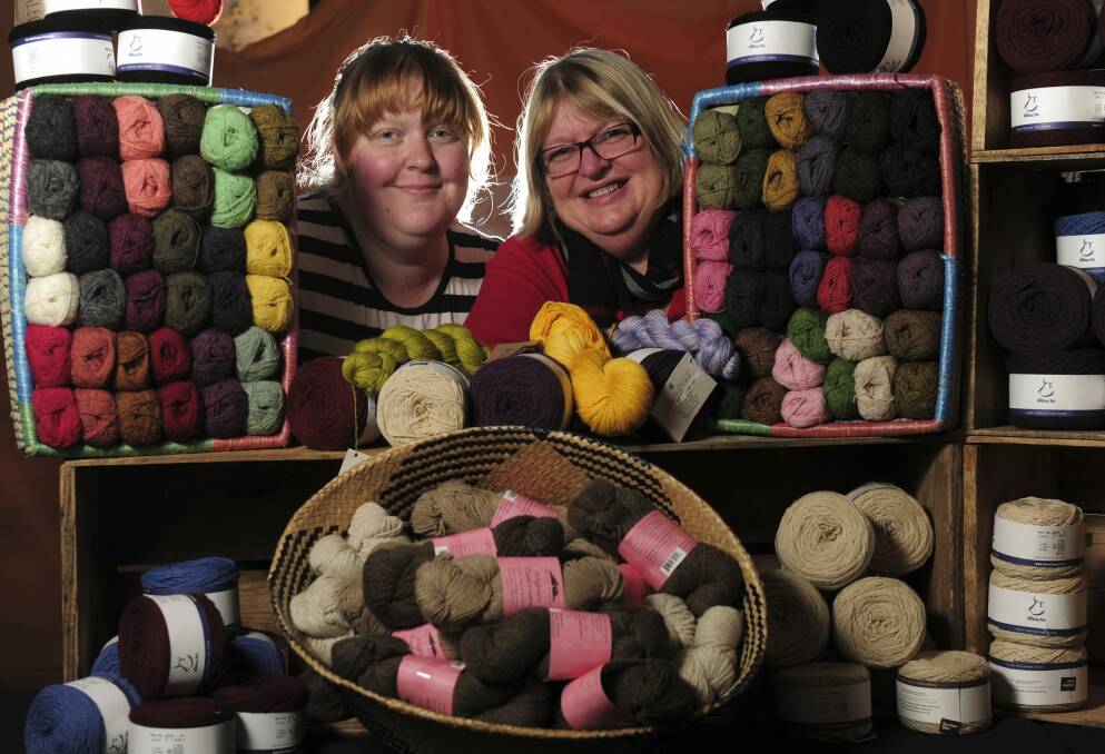 Mother and daughter Stephanie Hamilton, left and Lee Scott, both of Fisher, at the Craft and Quilt Fair stand, called Alt Yarn. They will be selling yarn from Yaks and goats. Photo: Graham Tidy